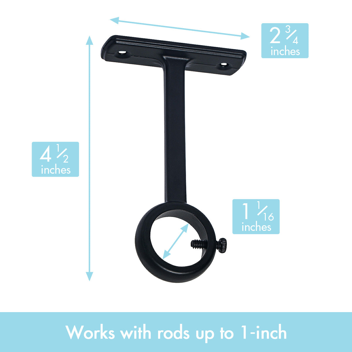Heavy Duty Ceiling Bracket for Curtain Rod (Black)