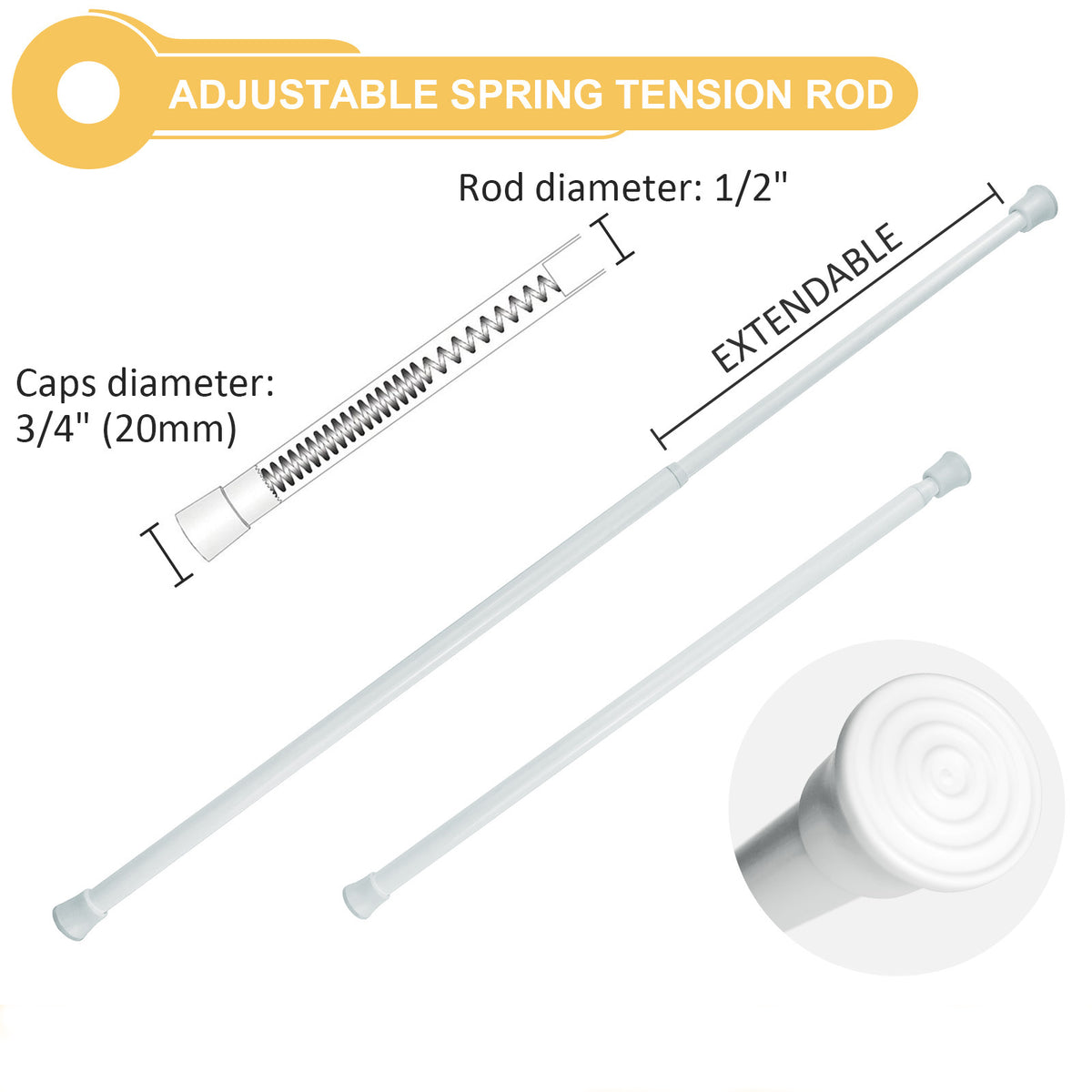 White Spring Tension Rod 3 Sizes