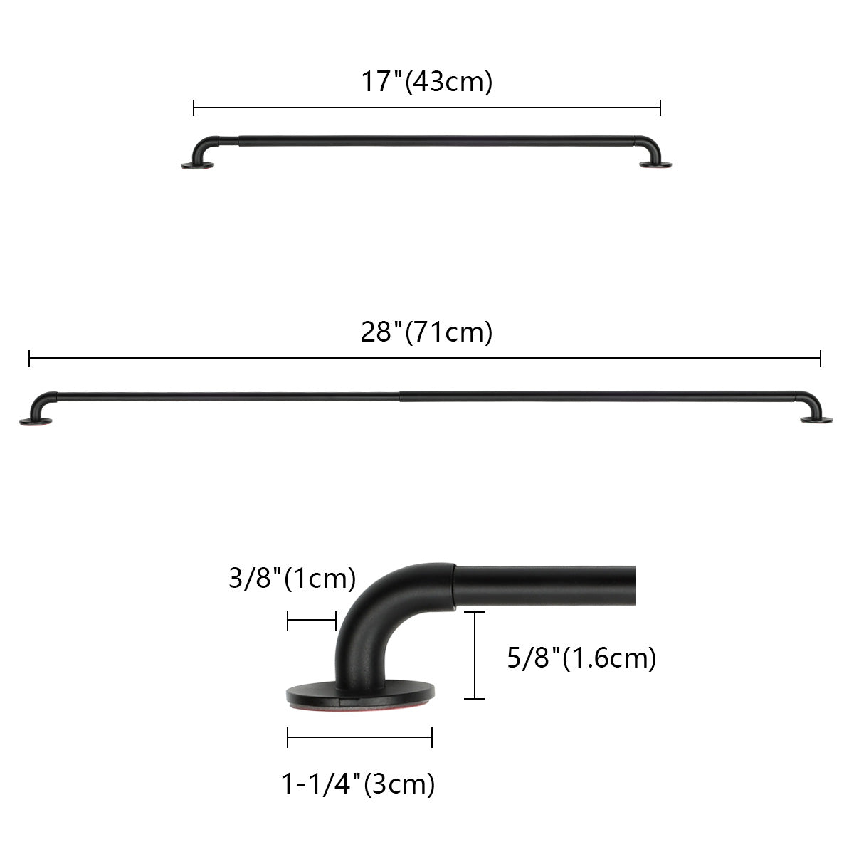 Self Adhesive Sash Curtain Rod 11-17 Inch